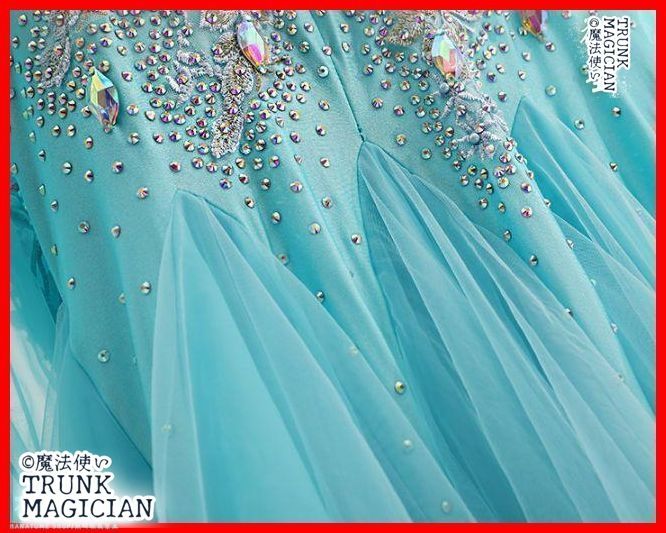 水色オフショルダー社交ダンスドレス ドレスモダンダンスオーダーメイド