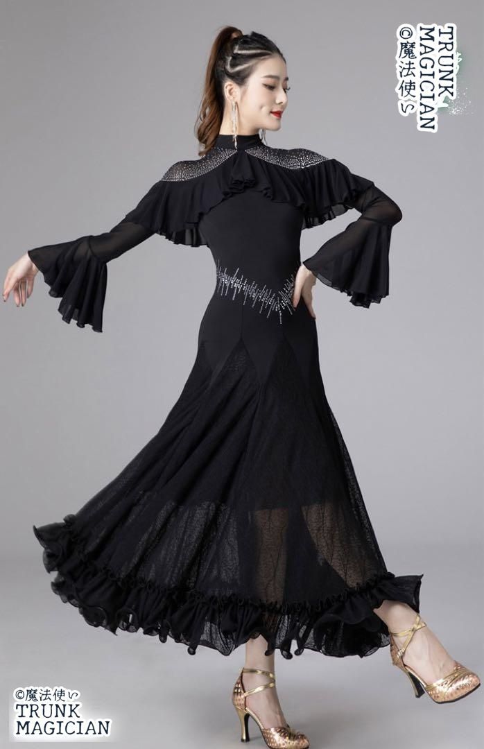  ロングワンピース ダンス練習着 ラテン兼用 ストーン付き ドレス ダンス衣装 社交ダンス