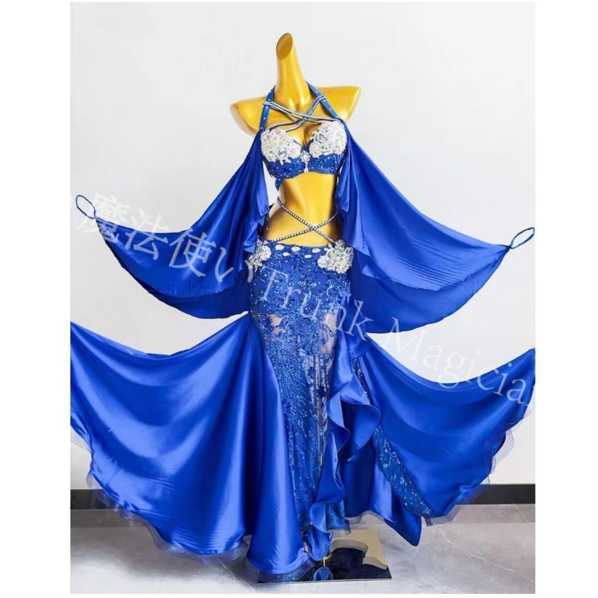 ♥ イズ ベリーダンス衣装 ブラベルトスカートセット 東方風 ベリーダンス 衣装 セット ブラジャーと魚尾スカート スパンコールビーズ刺繍 舞台用 2カラー選択