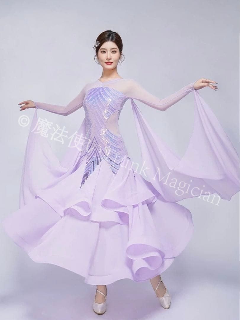 スパンコール付きスタンダードドレス✨ダンスパーティーに最適な華やかさ 新品未使用】スパンコール付きスタンダードドレス ダンスパーティーに