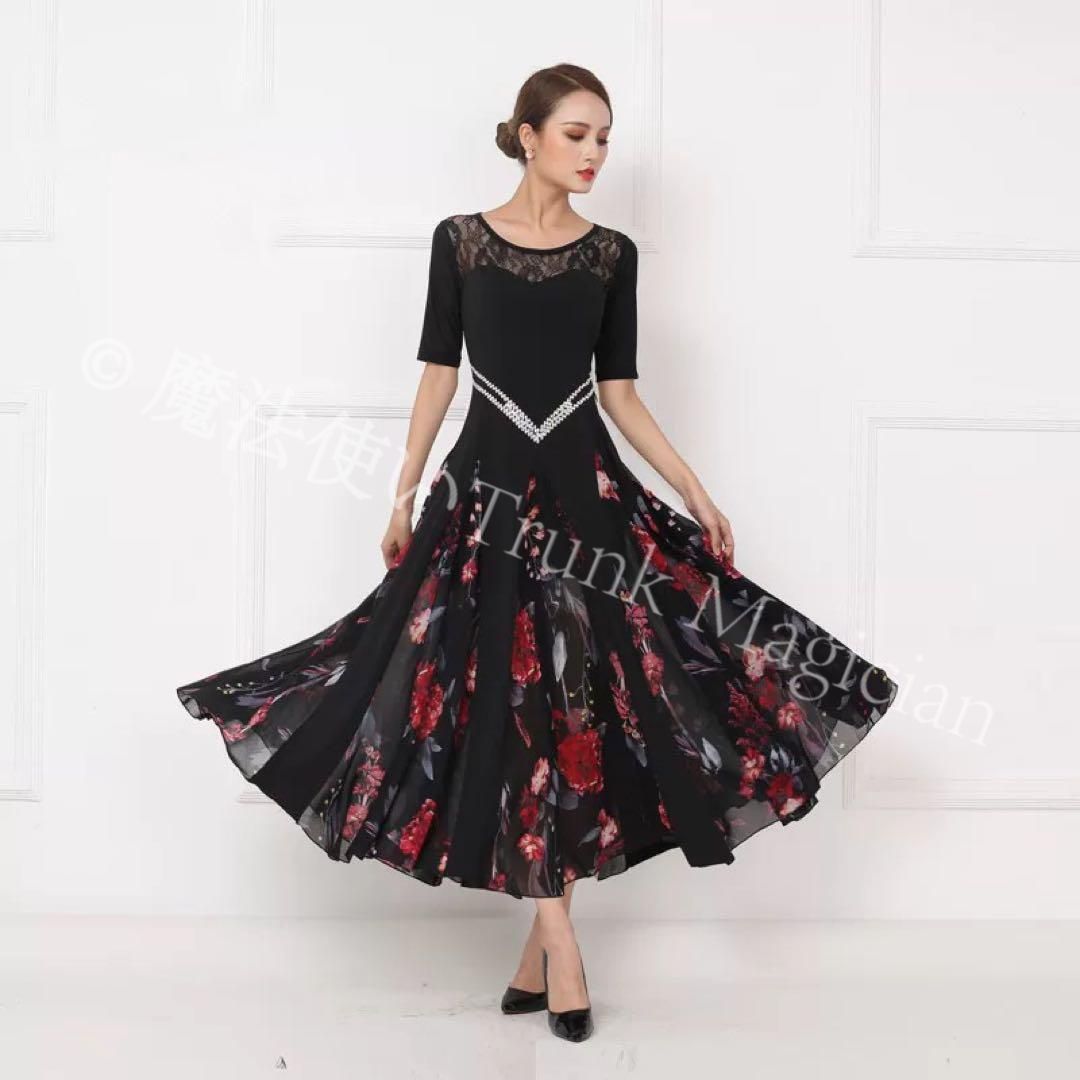 20練習着からダンスパーティーまで 花柄 ワンピース ストーン付き