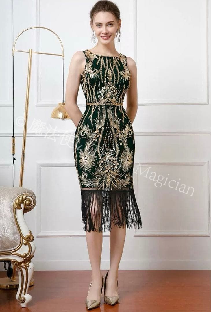  ダンスパーティーに スパンコールで華やか-エレガントなワンピース ドレス ダンス衣装 社交ダンス