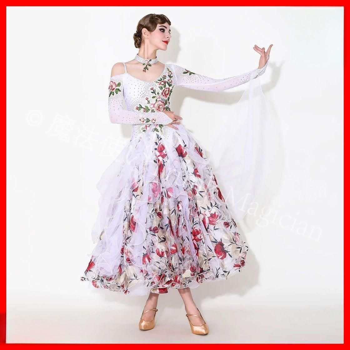 全新 花柄 ドレス発表会に最適 競技会でも 度抜群