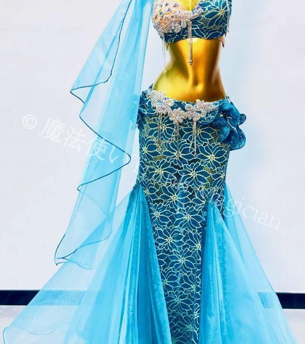 ♥ ベリーダンス衣装 ブラベルトスカートセット ブルー オーダーメイド