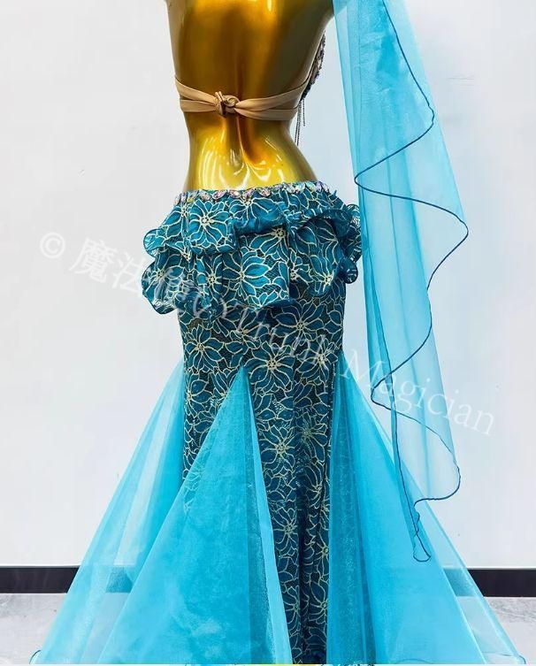  ベリーダンス衣装 ブラベルトスカートセット ブルー オーダーメイド セットアップ ベリーダンス