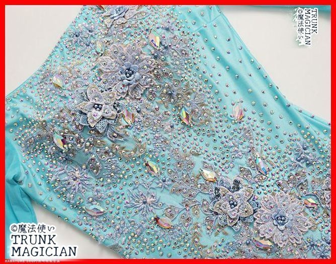 水色オフショルダー社交ダンスドレス