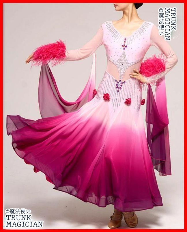 オーダーメイド 社交ダンス衣装 羽根フロート ドレス 透けません