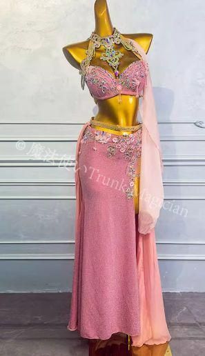 ♥ ベリーダンス衣装 ブラ ベルトスカートセット ピンク オーダーメイド