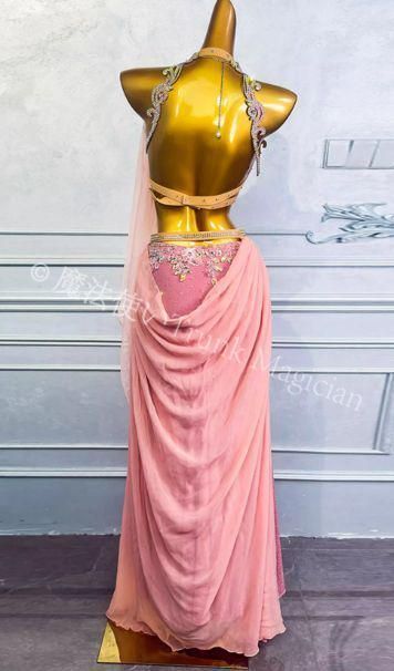 ベリーダンス衣装 ブラ ベルトスカートセット ピンク オーダーメイド