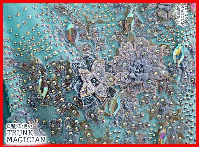 水色オフショルダー社交ダンスドレス