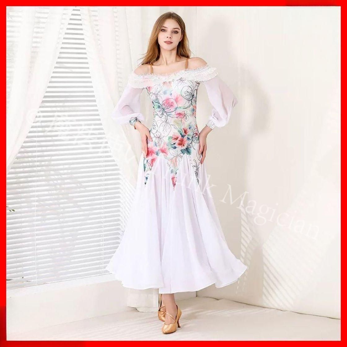 花柄スタンダードワンピース✦ダンスパーティーにも最適✦練習着にも◎ 新品未使用】全新未使用 花柄スタンダードワンピースダンスパーティー