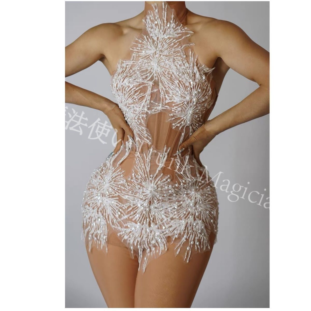 社交ダンスドレス ベリーダンス衣装 ホルターネック ストラップ スリットミニドレス ヌードシース素材 セクシー ストリート系 パーティードレス