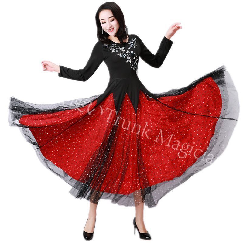 ♥ 競技用 ダンスドレス ワンピース モダンダンスドレス 長袖 大人用 社交ダンス ワルツ タンゴ ドレス スタンダード競技会 練習着