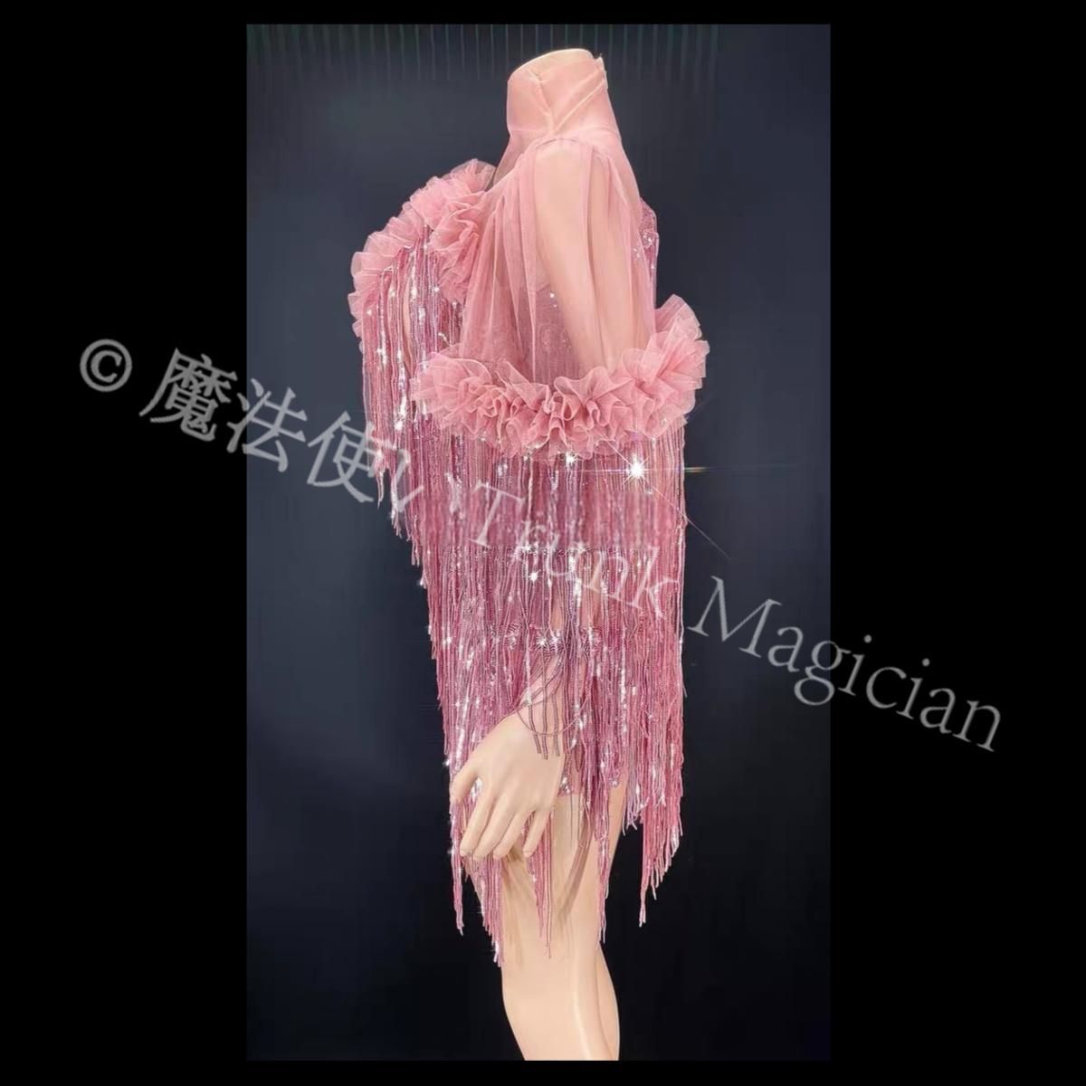 社交ダンスドレス ベリーダンス衣装 キラキラ ラメ フリンジ セクシー ミニドレス ナイトクラブ パーティー 用 ピンク