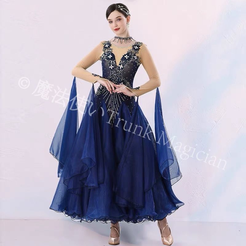 社交ダンスドレス モダン ワルツ タンゴ ドレス スパンコール フルスカート 社交ダンス ステージ衣装 2 選択