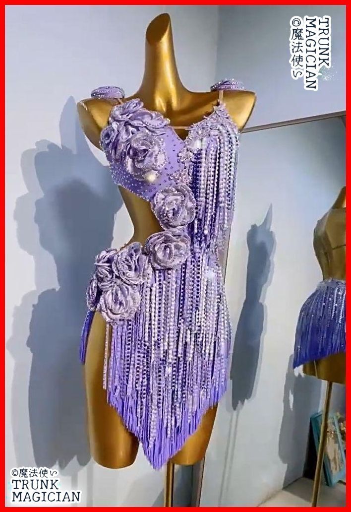 社交ダンス衣装 ラテンワンピースドレス 薔薇 キラキラ オーダーメイド