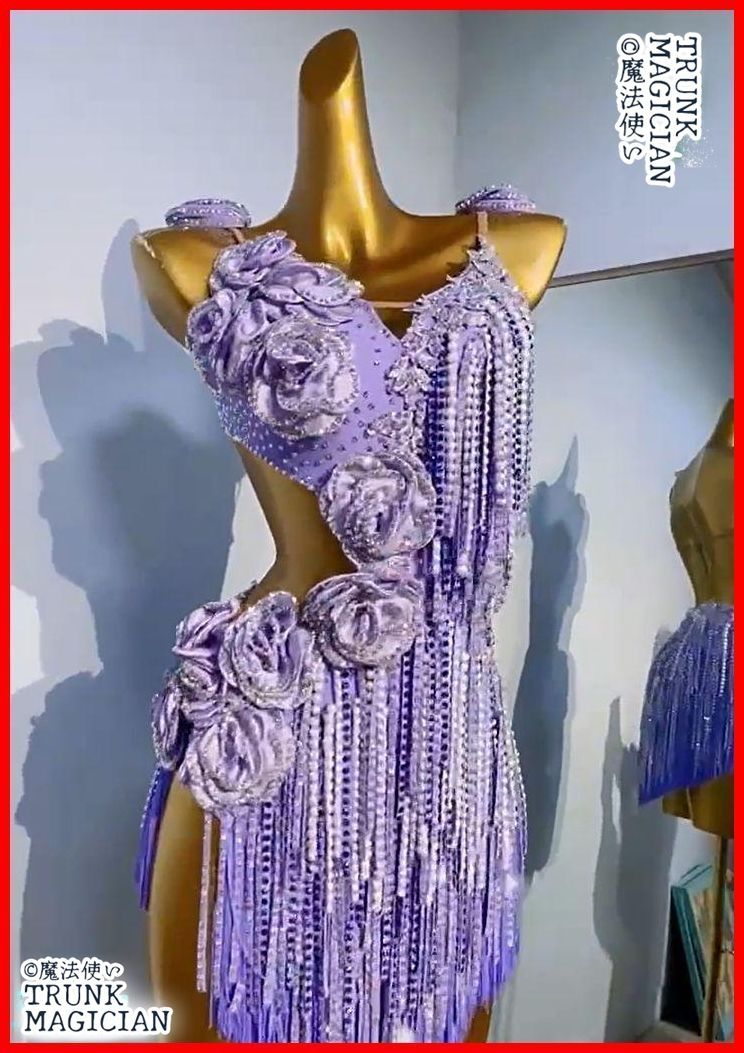 社交ダンス衣装 ラテンワンピースドレス 薔薇 キラキラ オーダーメイド