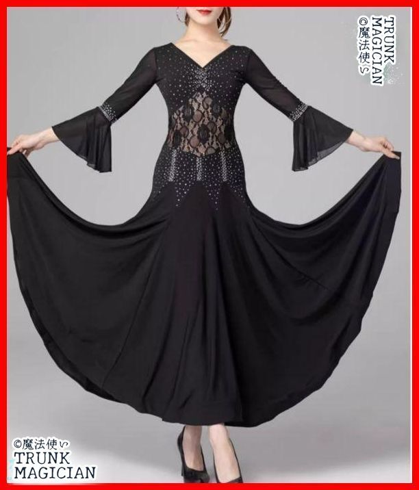 新品未使用】社交ダンスドレス ラテンドレス レース 透けません フレア