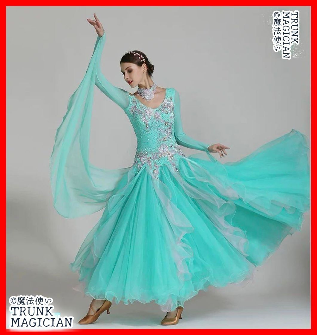  全新 ドレスダンスパーティや 発表会 競技会 デモにも ドレス ダンス衣装 社交ダンス
