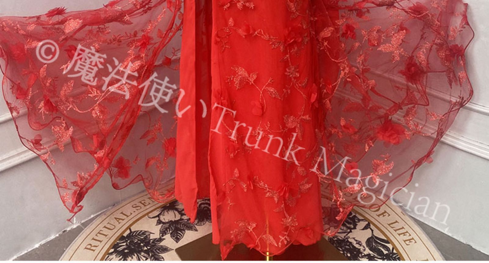 ♥ ベリーダンス オリエンタル衣装 薔薇 レッド ブラ スカート オーダーメイド