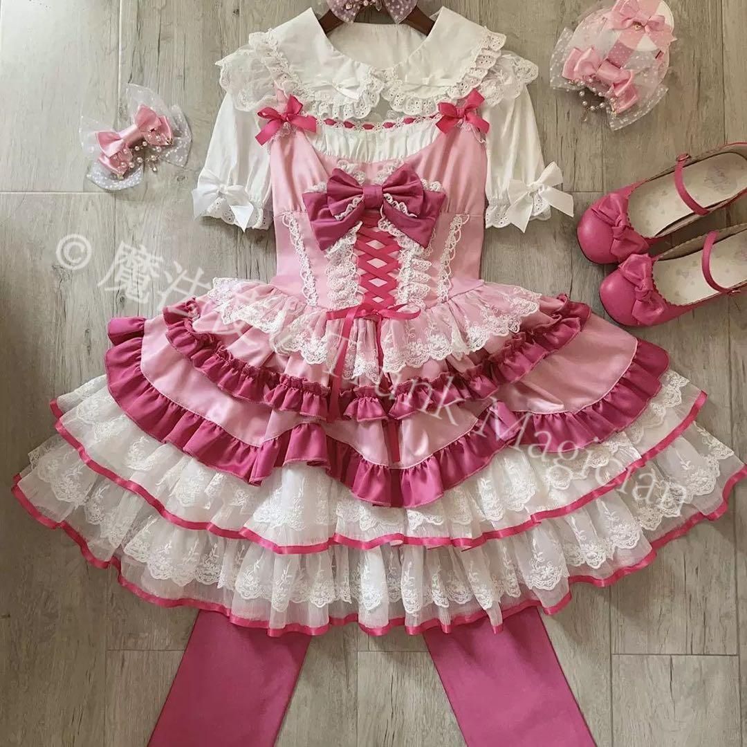 お出かけに ロリータジャンパースカート リボン ワンピース
