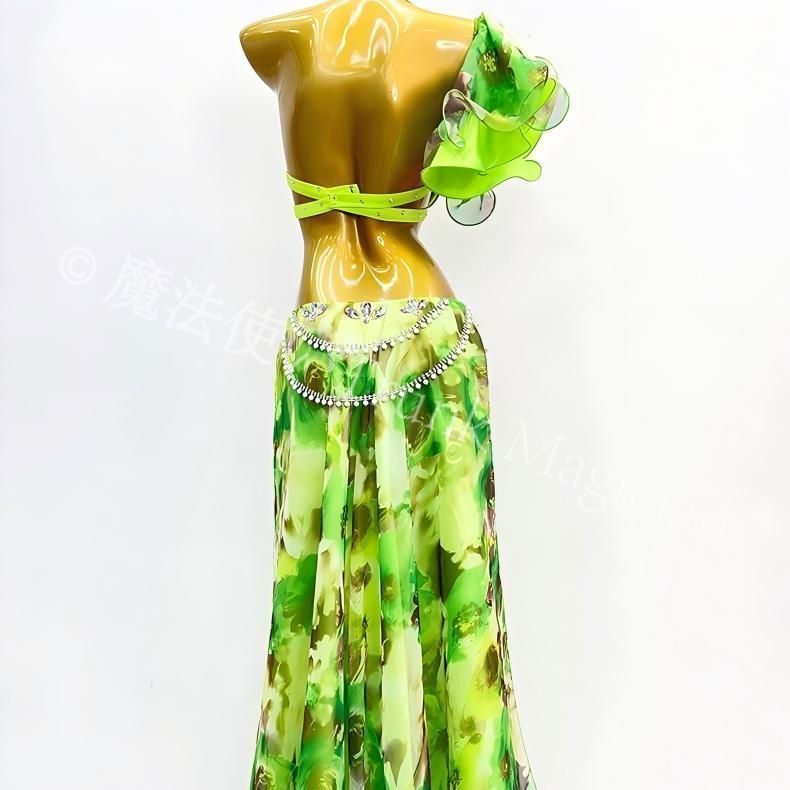  ベリーダンス衣装 トップスブラ スカート グリーン オーダーメイド M L セットアップ ベリーダンス