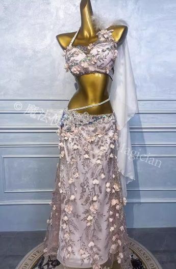 ベリーダンス衣装 ブラベルトスカートセット ピンク オーダーメイド