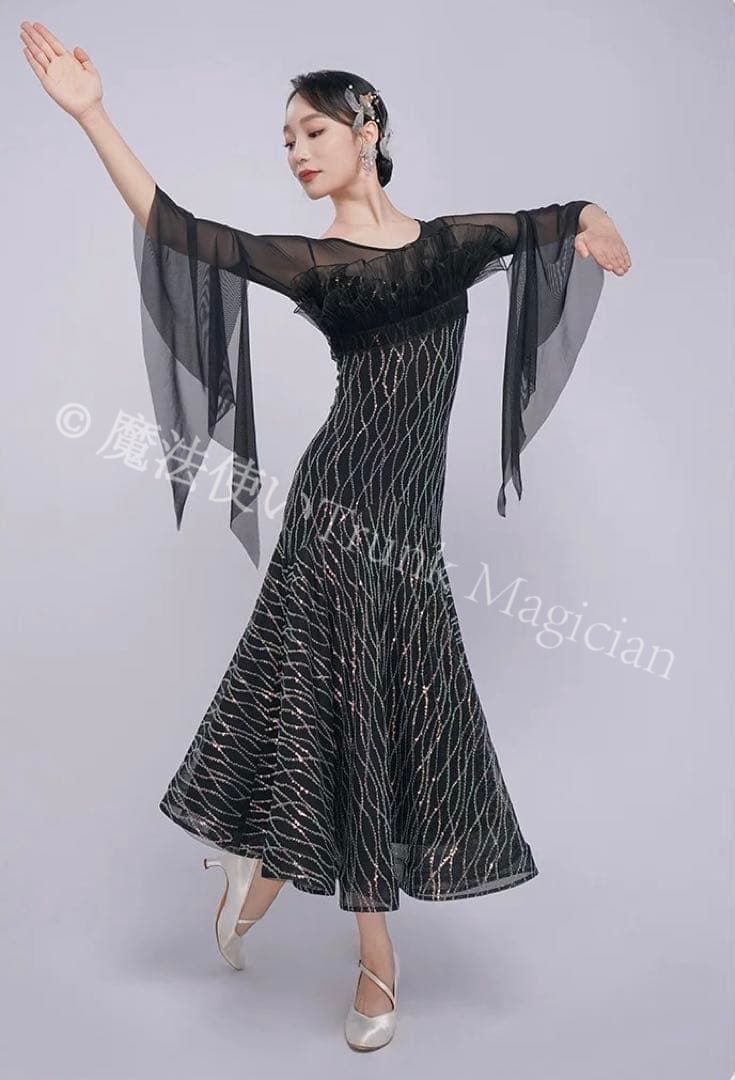  キラキラスパンコールワンピース ダンスパーティーや練習着にも最適 レッスンウェア 社交ダンス