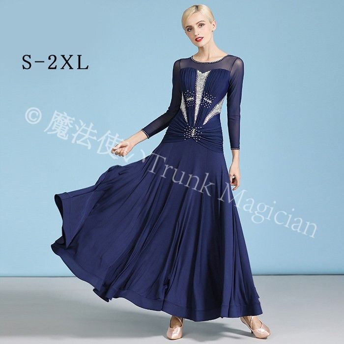 新品未使用】社交ダンスドレス 長袖 キラキラ 発表会 ワンピース