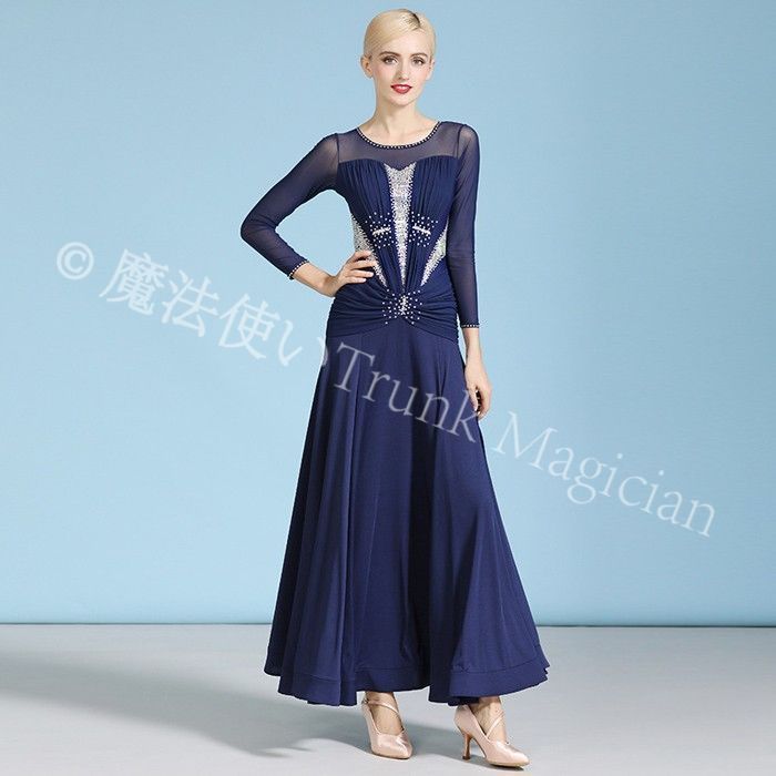 新品未使用】社交ダンスドレス 長袖 キラキラ 発表会 ワンピース