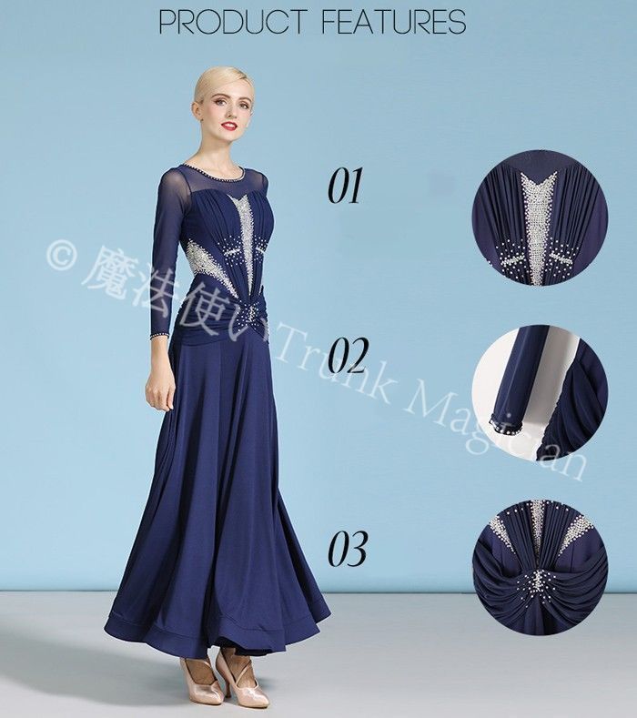 新品未使用】社交ダンスドレス 長袖 キラキラ 発表会 ワンピース