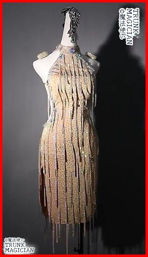 社交ダンス衣装　ラテンワンピースドレス　豪華 シャンパン オーダーメイド 新品未使用】社交ダンス衣装 ラテンワンピースドレス 豪華 シャンパン