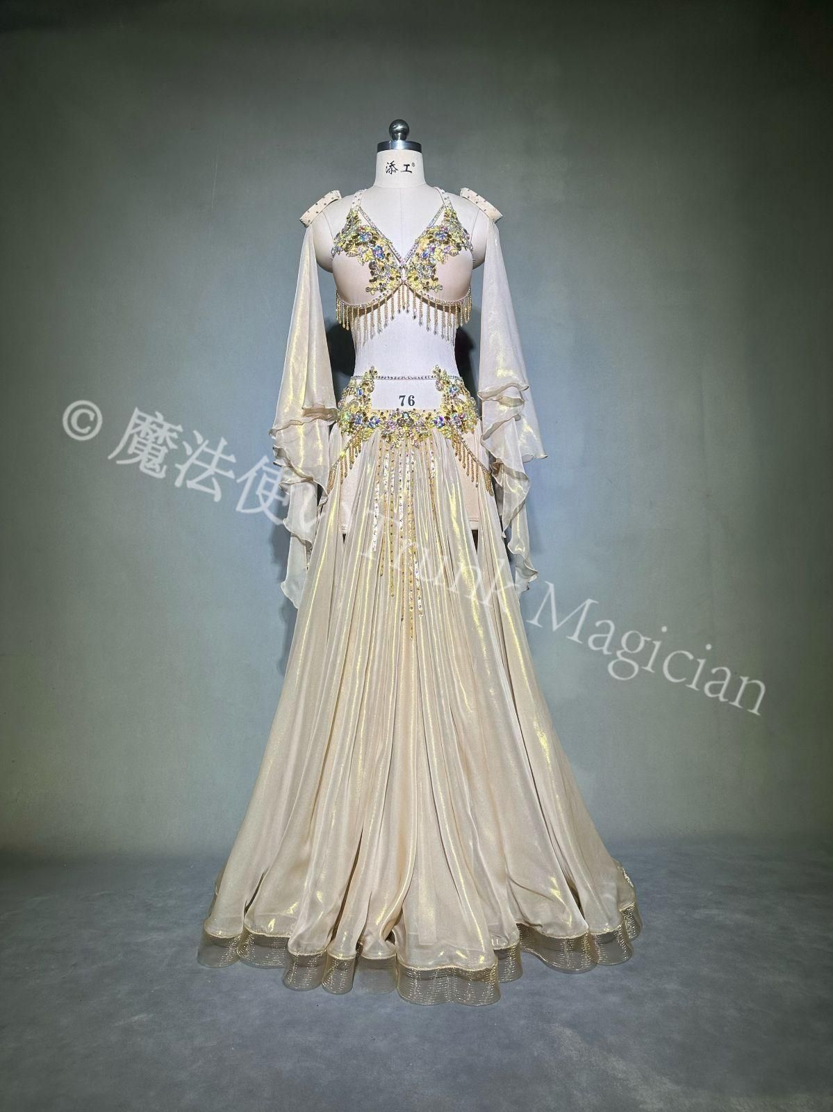 ベリーダンス衣装 ゴールド スカート 二重フ デザイン 豪華ステージ衣装 オーダーメイド Y 196