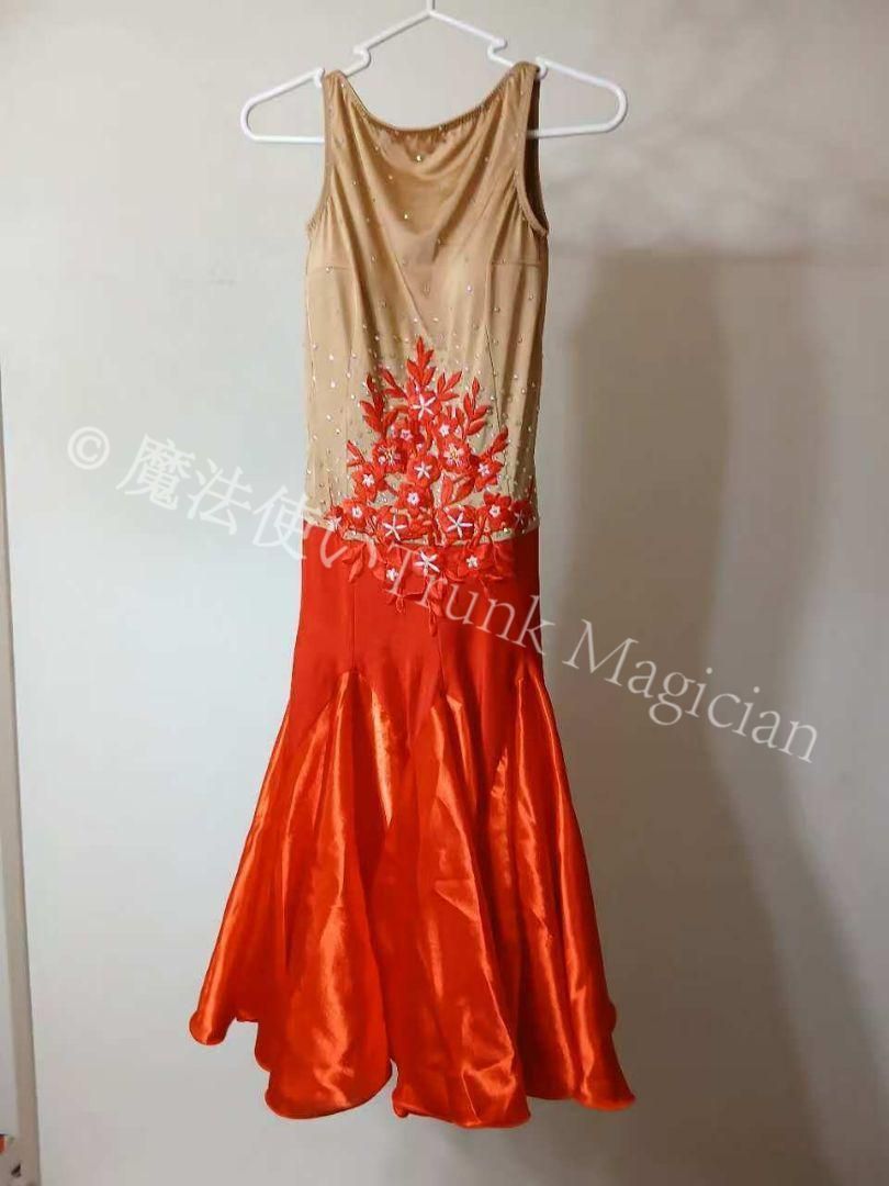 テンワンピース ラテンドレス 刺繍 レッド S-Mサイズ