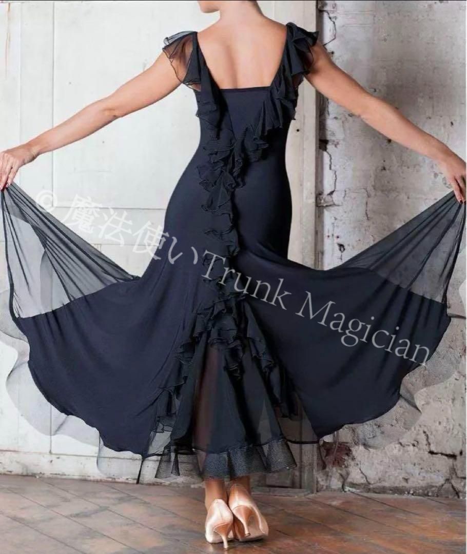 ダンスドレス社交ダンス裾広ワルツモダンダンスドレス 前後スカラップデザイン 撮影会 舞台 イベント