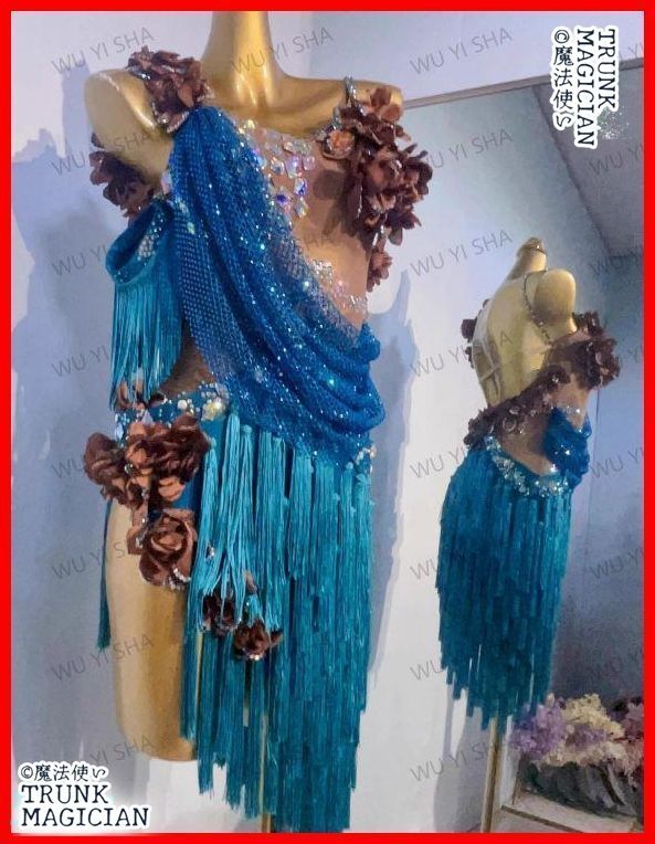 オーダーメイド 社交ダンス衣装 ラテンワンピース フリンジ 花