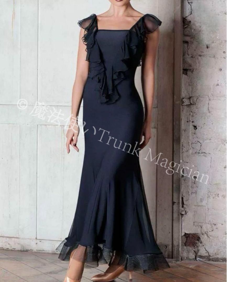 ダンスドレス社交ダンス裾広ワルツモダンダンスドレス 前後スカラップデザイン 撮影会 舞台 イベント