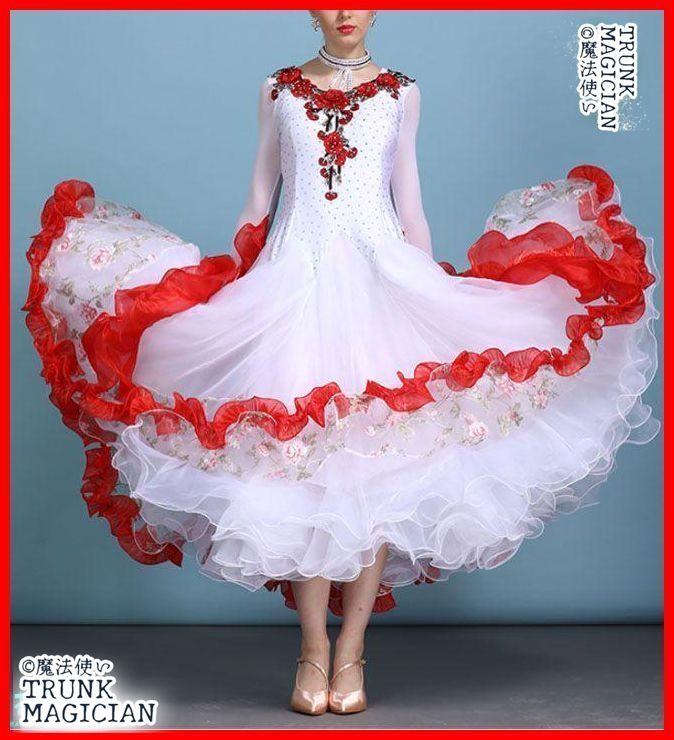 新品未使用】社交ダンスドレス モダンダンス 刺繍 レッド オーダー