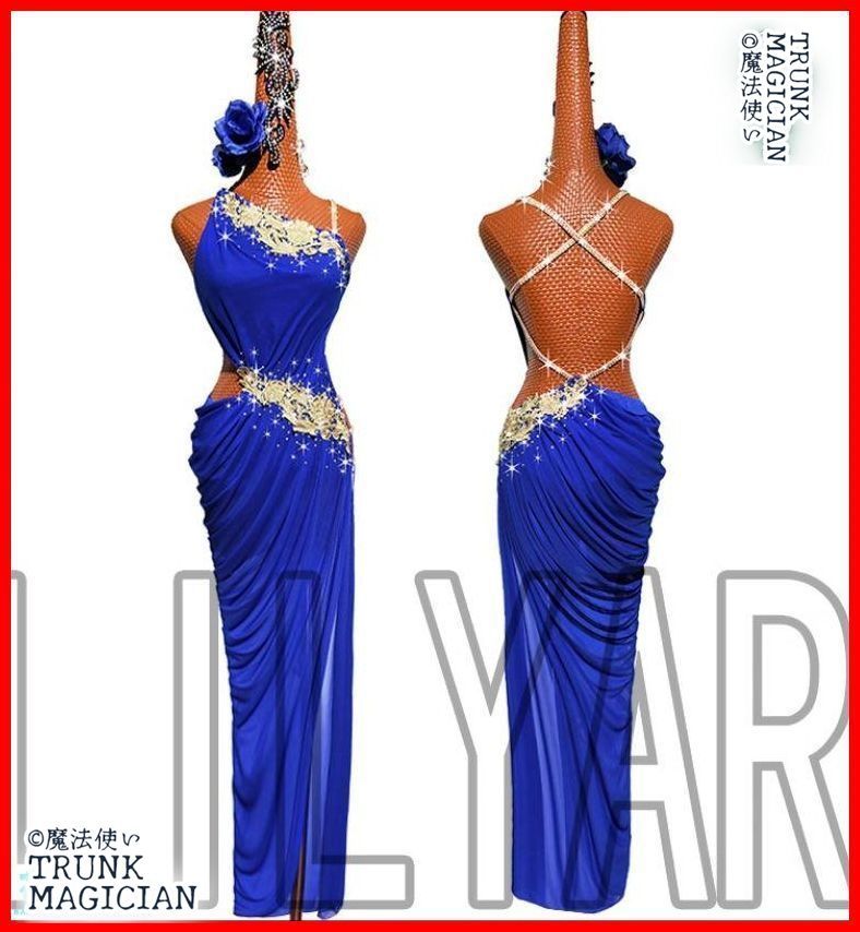 ラテンドレス☆ロイヤルブルー 新品未使用】ラテンドレス ラテンワンピース ダンス衣装 刺繍 ロイヤル