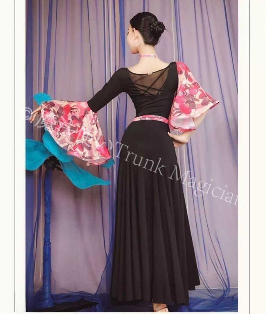 花柄 社交ダンスドレス ワンピース モダンダンス ワルツ 広がる裾ドレス 新品未使用】新品未使用花柄 社交ダンスドレス ワンピース モダン