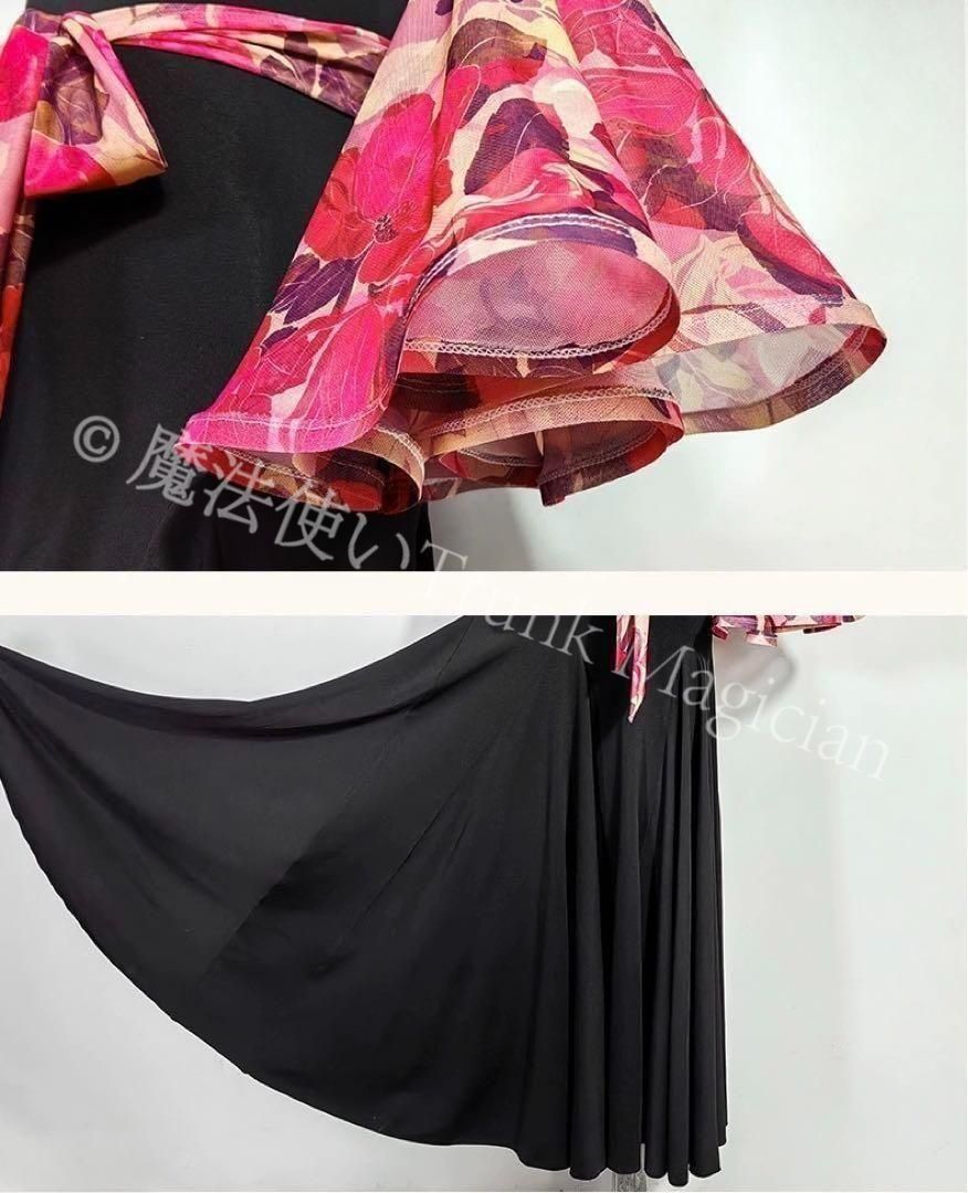  花柄 社交ダンスドレス ワンピース モダンダンス ワルツ 広がる裾ドレス 撮影会 舞台 イベント ドレス ダンス衣装 社交ダンス