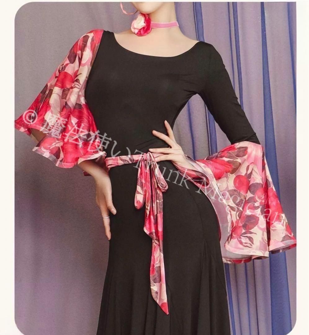 新品未使用】新品未使用花柄 社交ダンスドレス ワンピース モダン