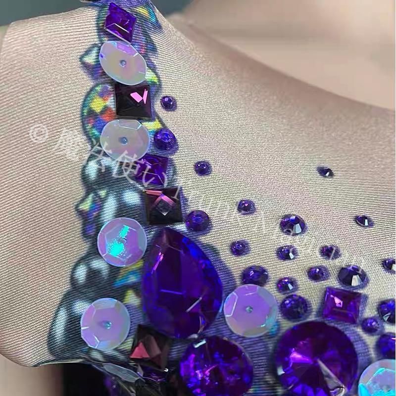  ベリーダンス衣装 ブラベルトスカートセット パープル オーダーメイド パープルの羽根 トップス バレエ