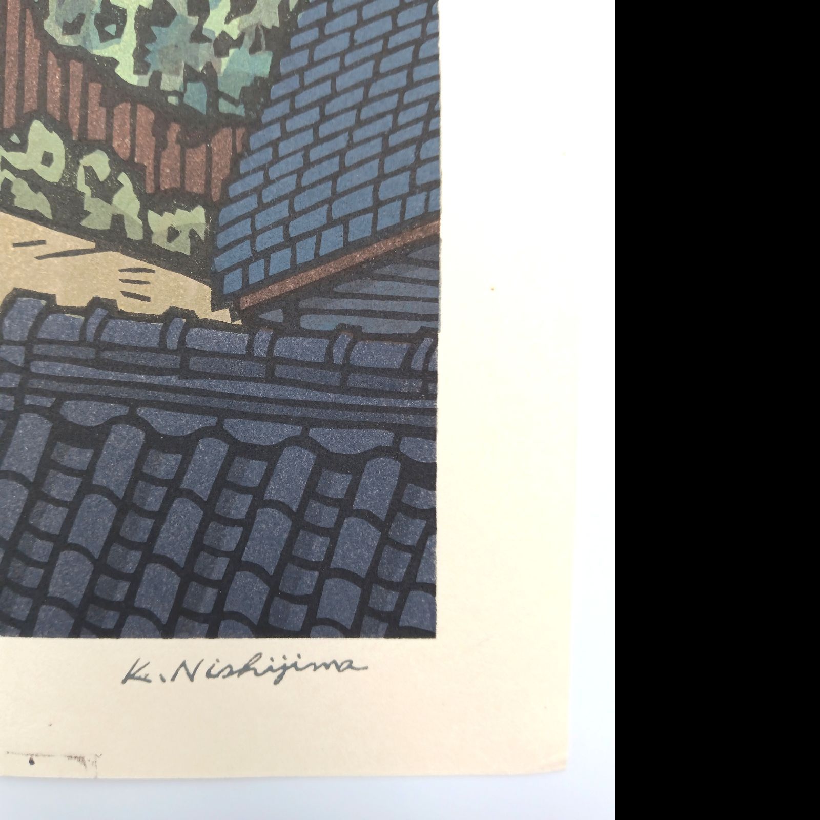 真作]創作版画 西嶋勝之先生木版画「さわやか」サインあり 無限定