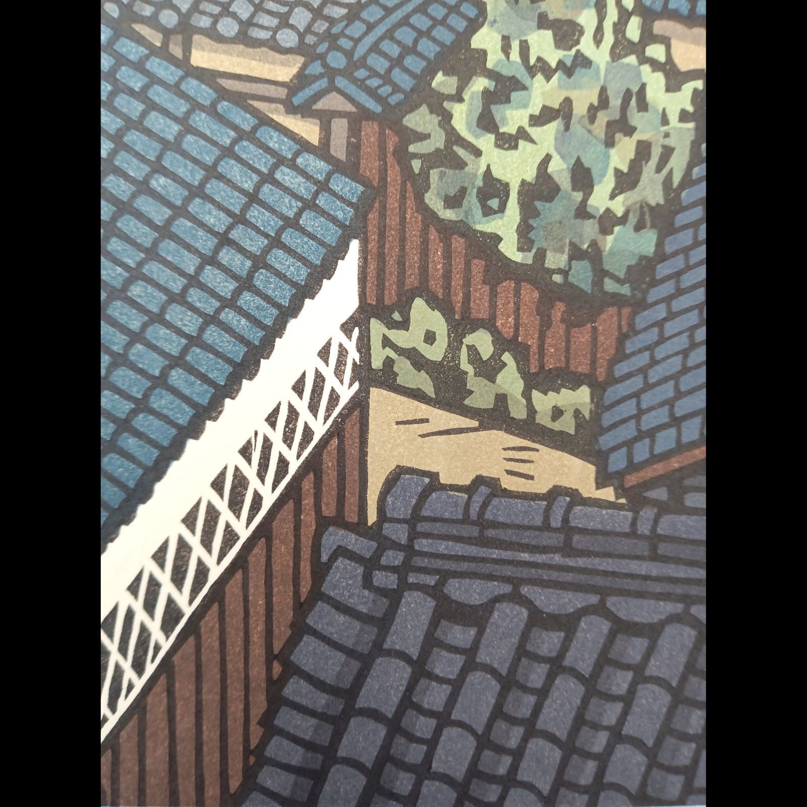 真作]創作版画 西嶋勝之先生木版画「さわやか」サインあり 無限定