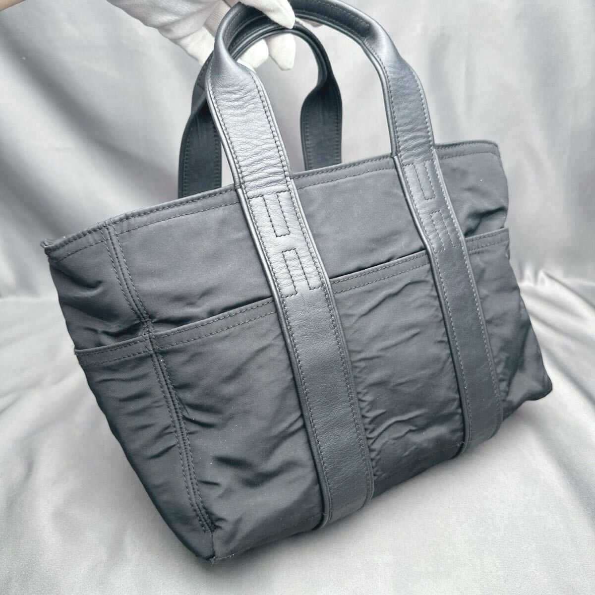 エルメス ブラック アカプルコPM トートバッグ ナイロン レザー HERMES