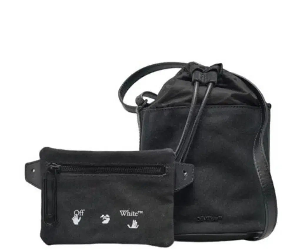 オフホワイト ブラック ファブリック ポーチ バケットバッグ