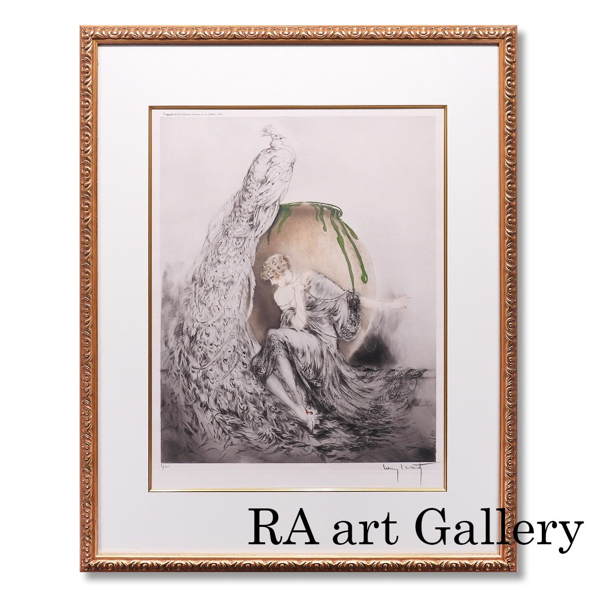 ルイ イカール 孔雀 人物画 女性像 美人画 ジャポニズム 鳥 動物画 作家直筆サイン 11日まで展示 版画 絵画 げ交渉