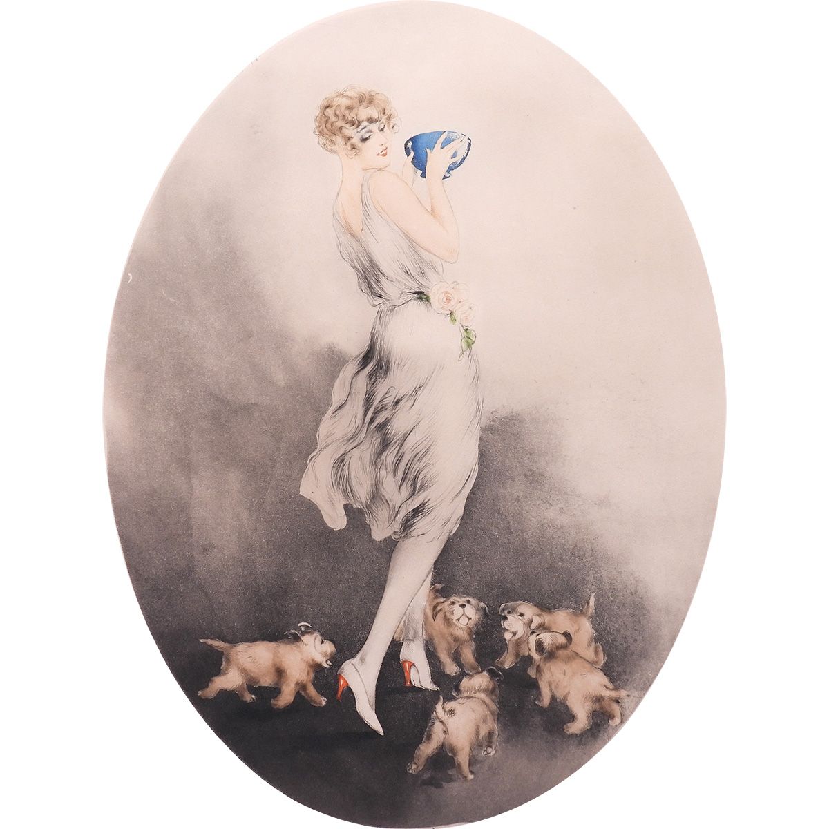 ルイ イカール 朝食 人物画 女性像 美人画 動物画 犬 作家直筆サイン アート 11日まで展示 版画 絵画 げ交渉