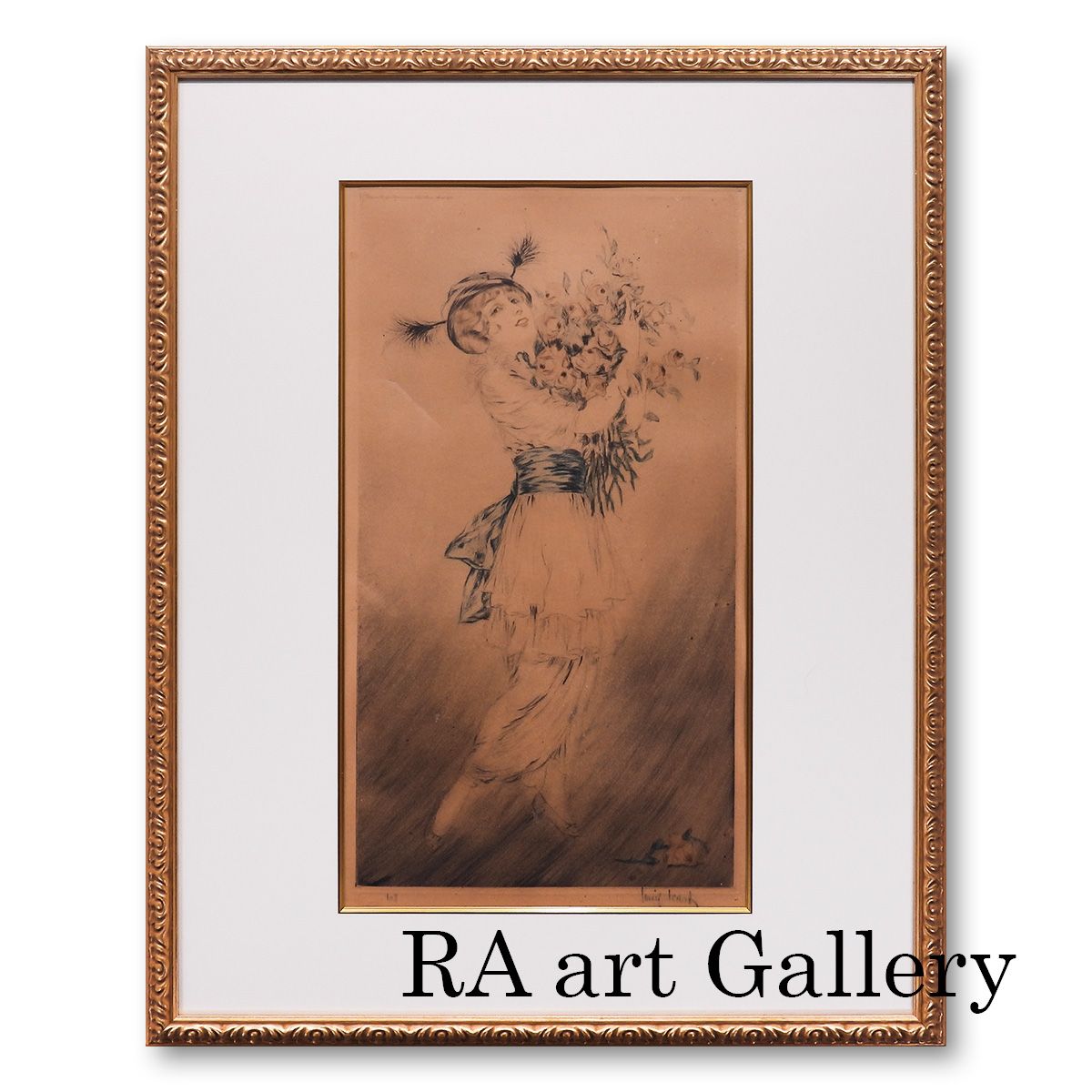 ルイ・イカール 笑うブッダ 人物画 直筆サイン 保証書付 版画 絵画 真作保証 ルイ・イカール ブーケ 人物画 美人画 女性像 花 花束 バラ 作家直筆